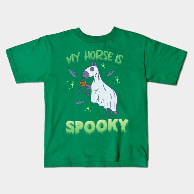 My Horse Is Spooky - Cute Halloween Ghost Horse Kids T-Shirt by Nuclear Red Headed Mare